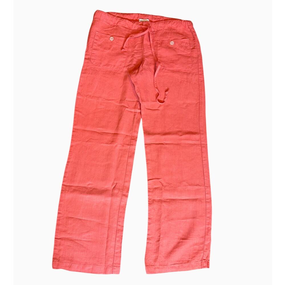 ALLEN ALLEN Women's 100% Linen Pants SMALL Wide Leg Drawstring Coral Melon